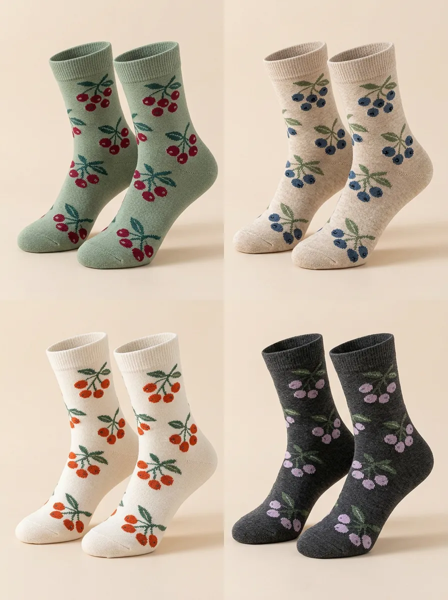 Women's Cherry & Berry Fruit Crew Sock Set