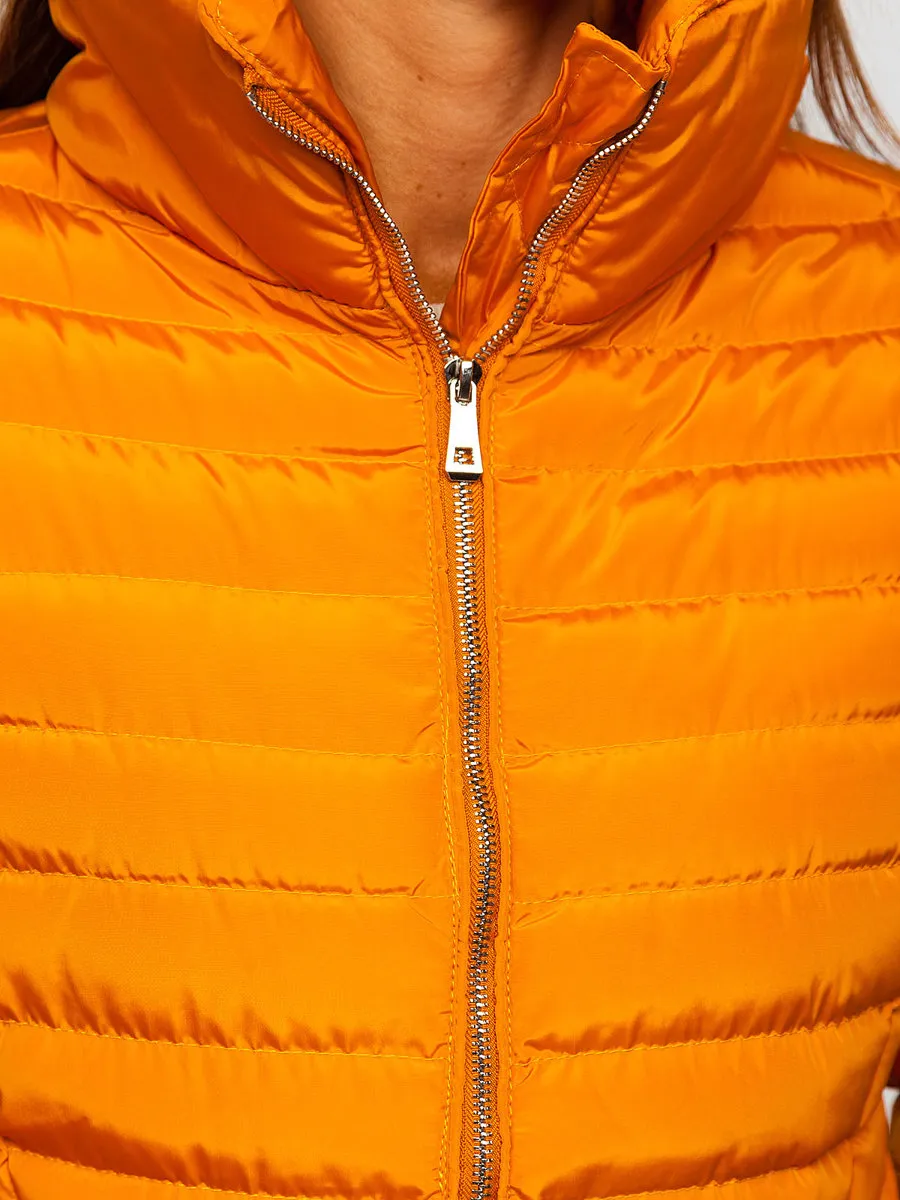 Camel women's quilted winter jacket without hood