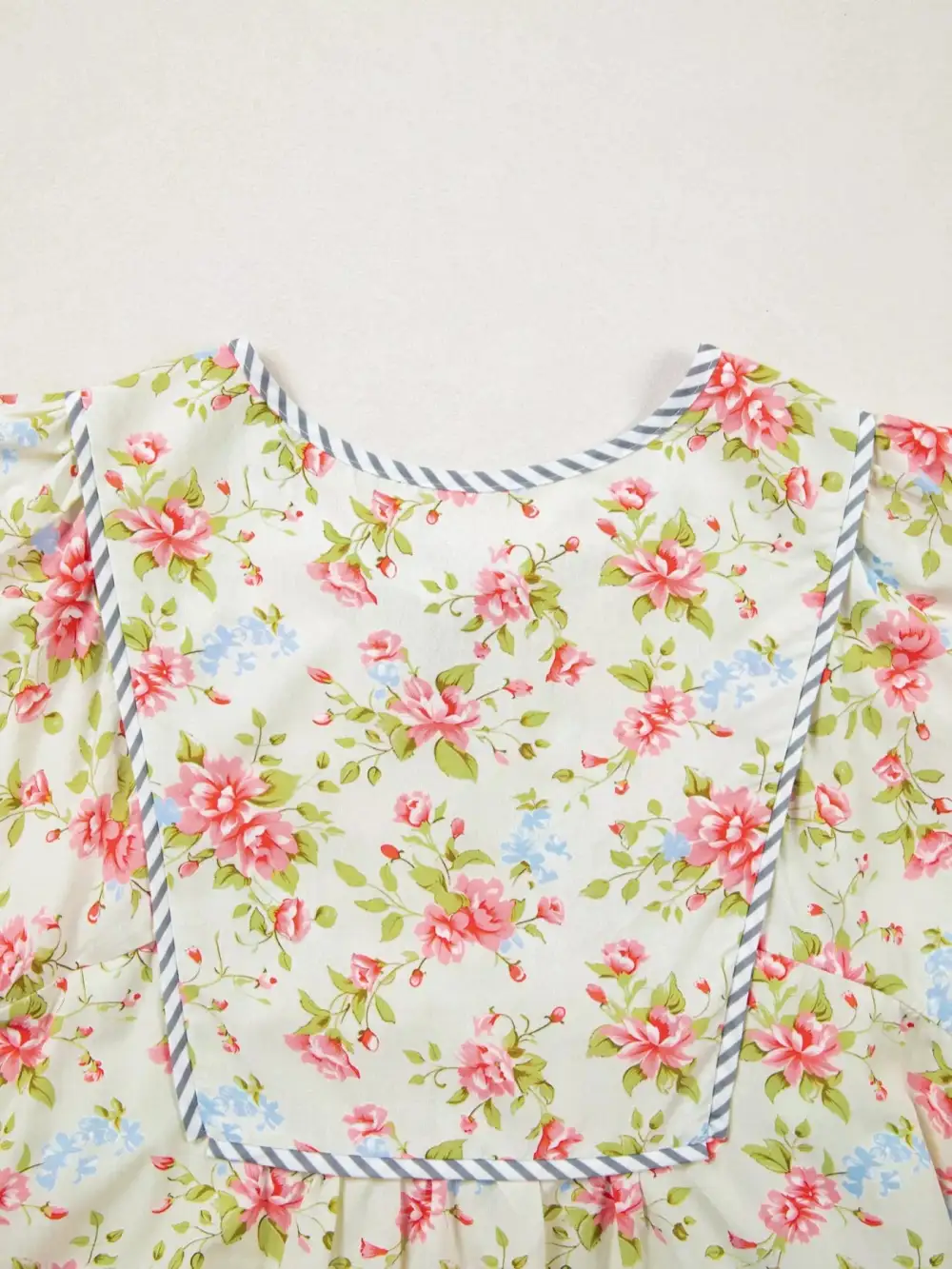 Floral Striped Puff Sleeve Dress Casual