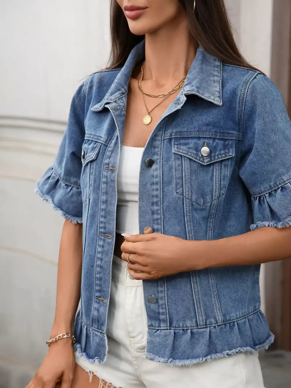 Raw Hem Button Up Jacket