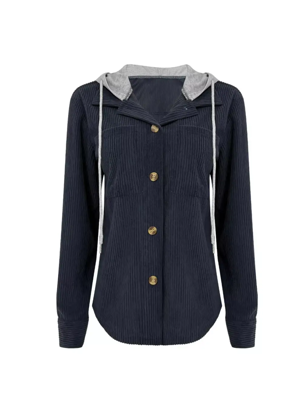 Plus Size Casual Corduroy Button-down Hooded Jacket