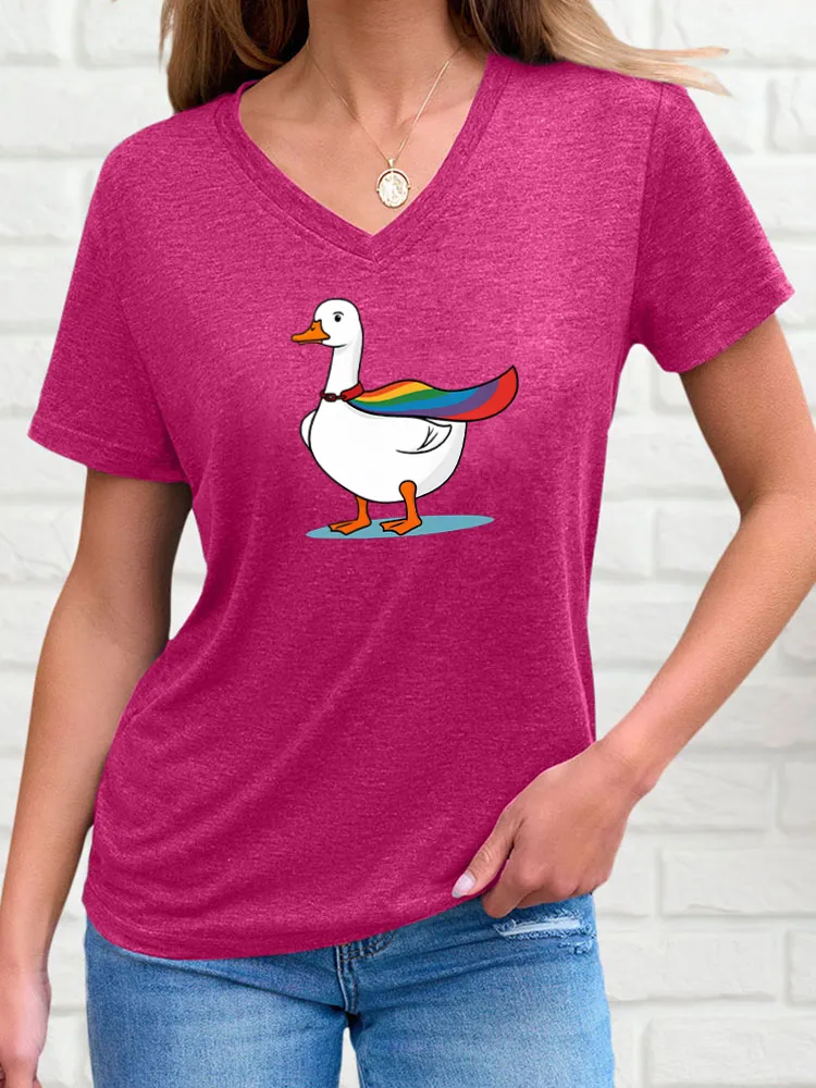 Women's Pride Month Cartoon Print V-Neck Short Sleeve T-Shirt