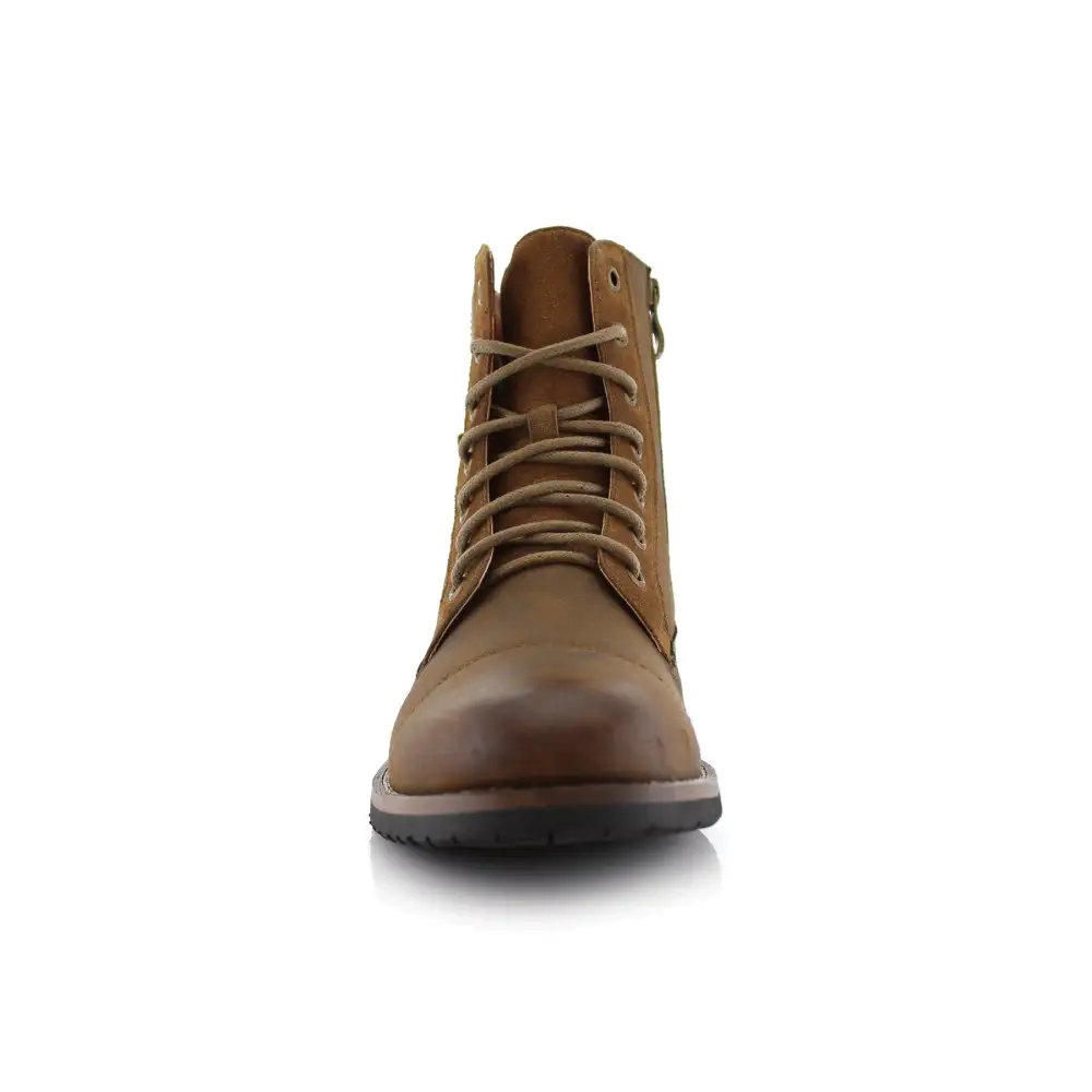 Suede Faux-Leather Cap-Toe Combat Boots