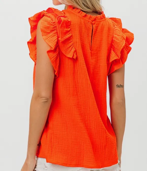 Crinkle Gauze Ruffle Top