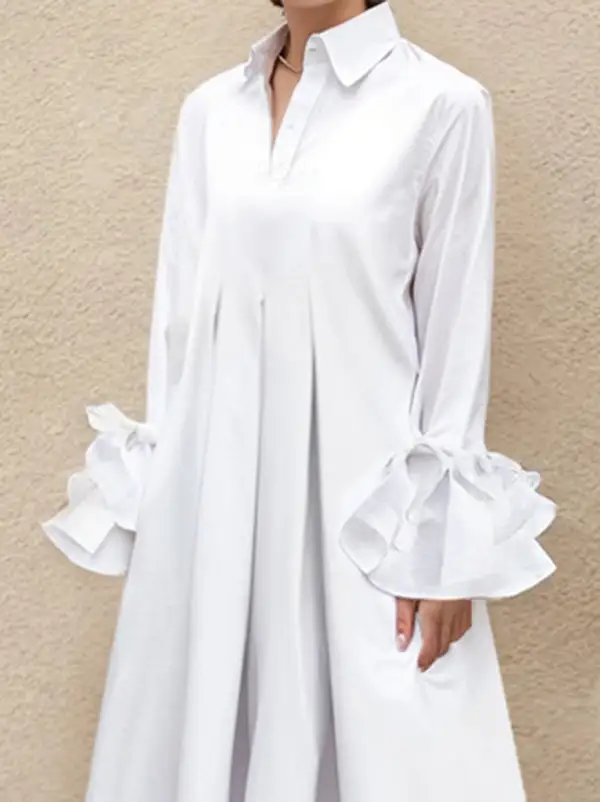 Flared Pleated Shirt Maxi Dress