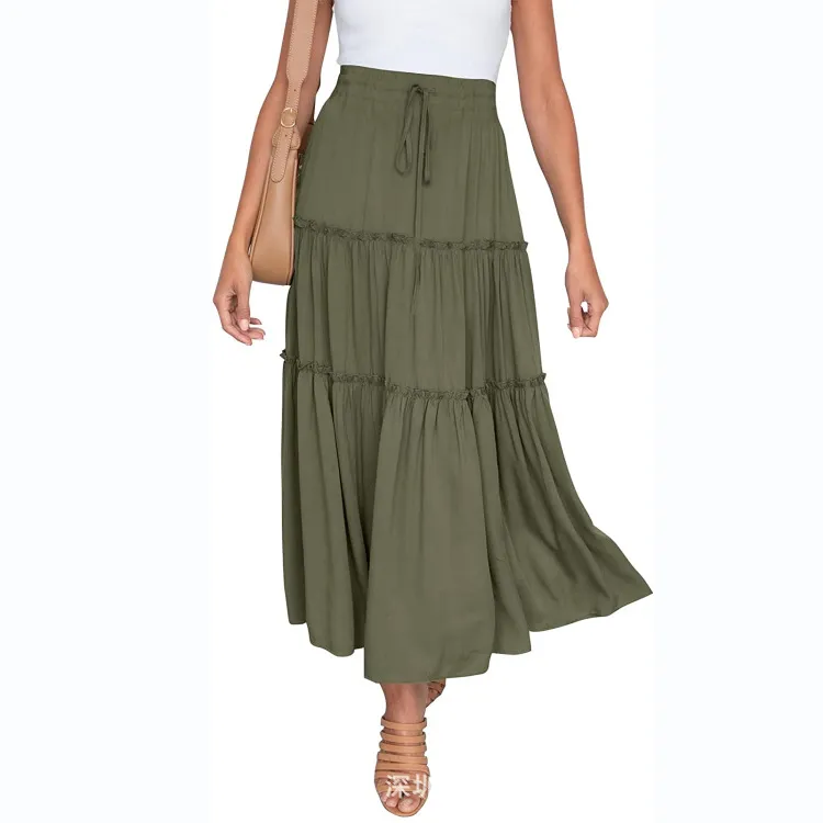 Women's High Waist Midi Skirt Bohemian Pleated Elegant Pants