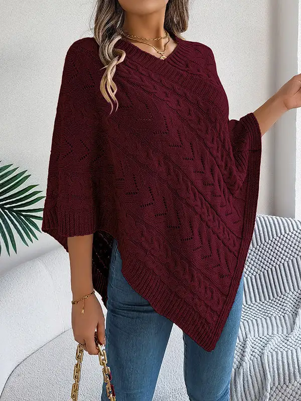 V-Neck Half Sleeve Relaxed Fit Knit Cape