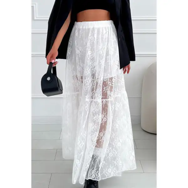 Lace Elastic Waist Maxi Skirt
