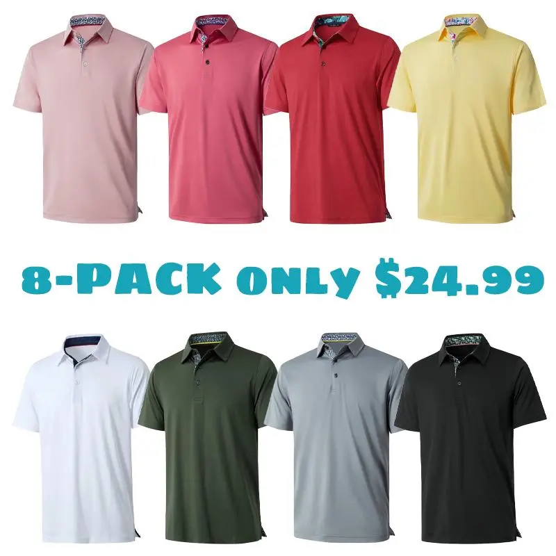 Mens Casual Dry Fit Performance Designed Collared Golf Polo Shirts for Men Plus Size Tops