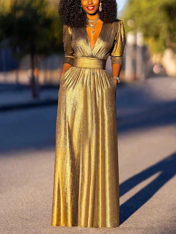 Puff Neck Maxi Dress