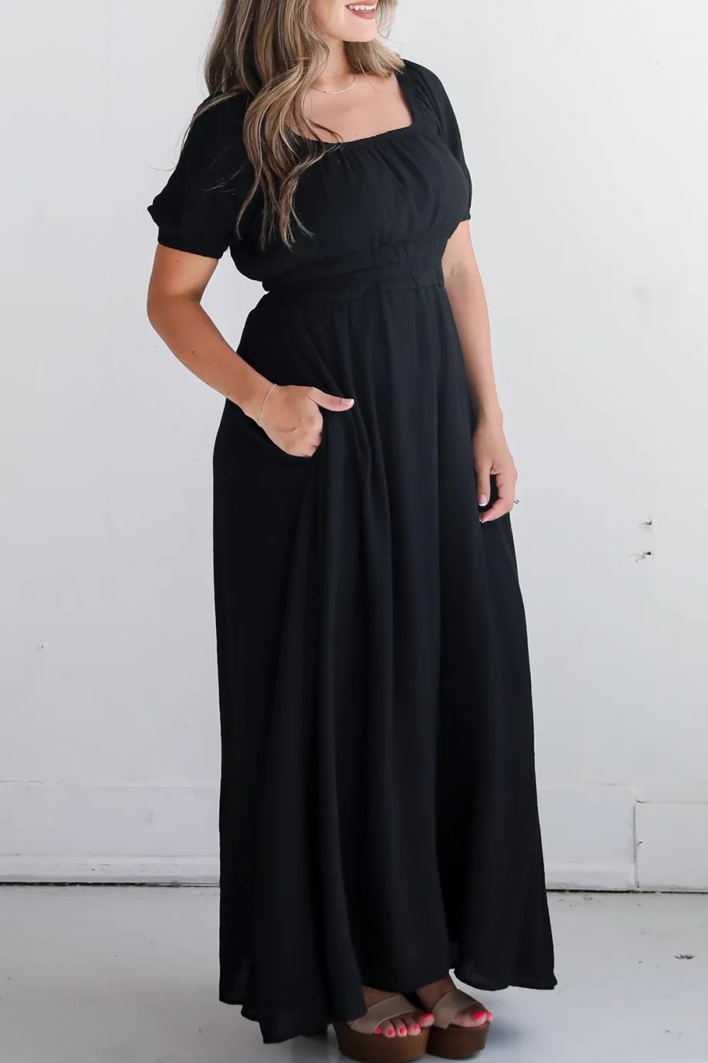 Black Square Collar Maxi Dress