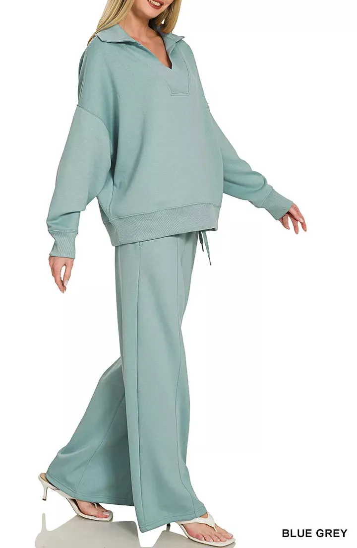Scuba Collared Pullover & Center Seam Pants Set