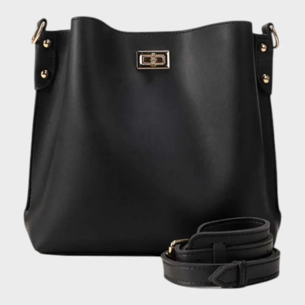 Panel Front Vegan Leather Bucket Bag