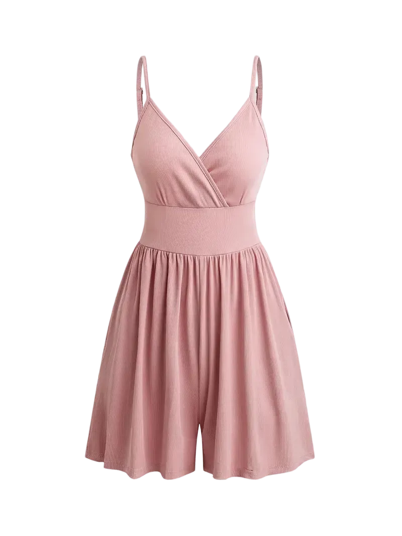 Women's Solid-Color Knit Backless Wrap-Style Slim-Fit Camisole Romper