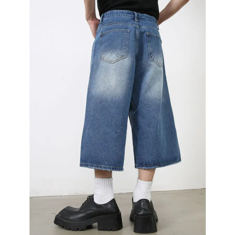 Men's Washed Denim Shorts with Pockets