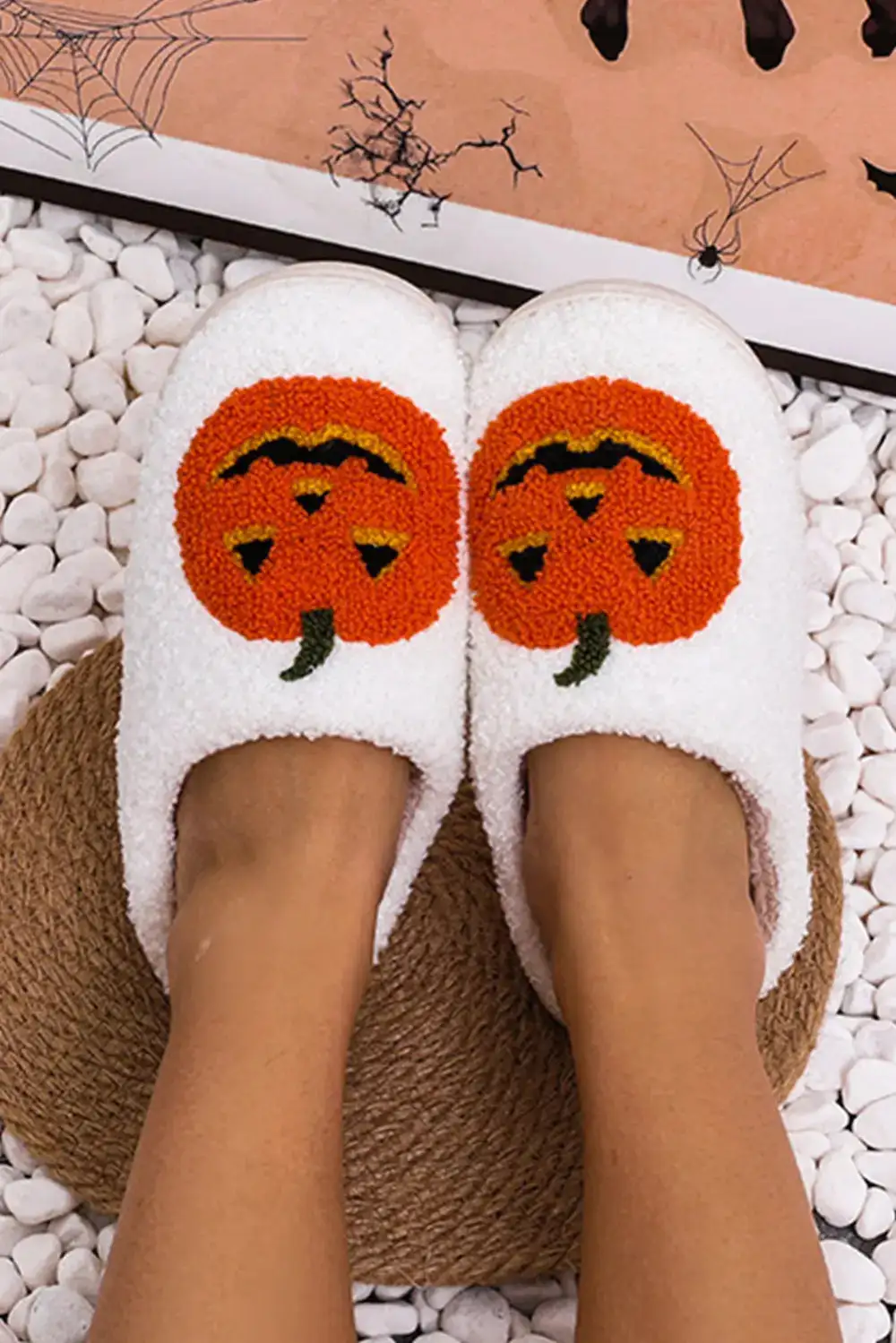 Pumpkin Print Plush House Slippers