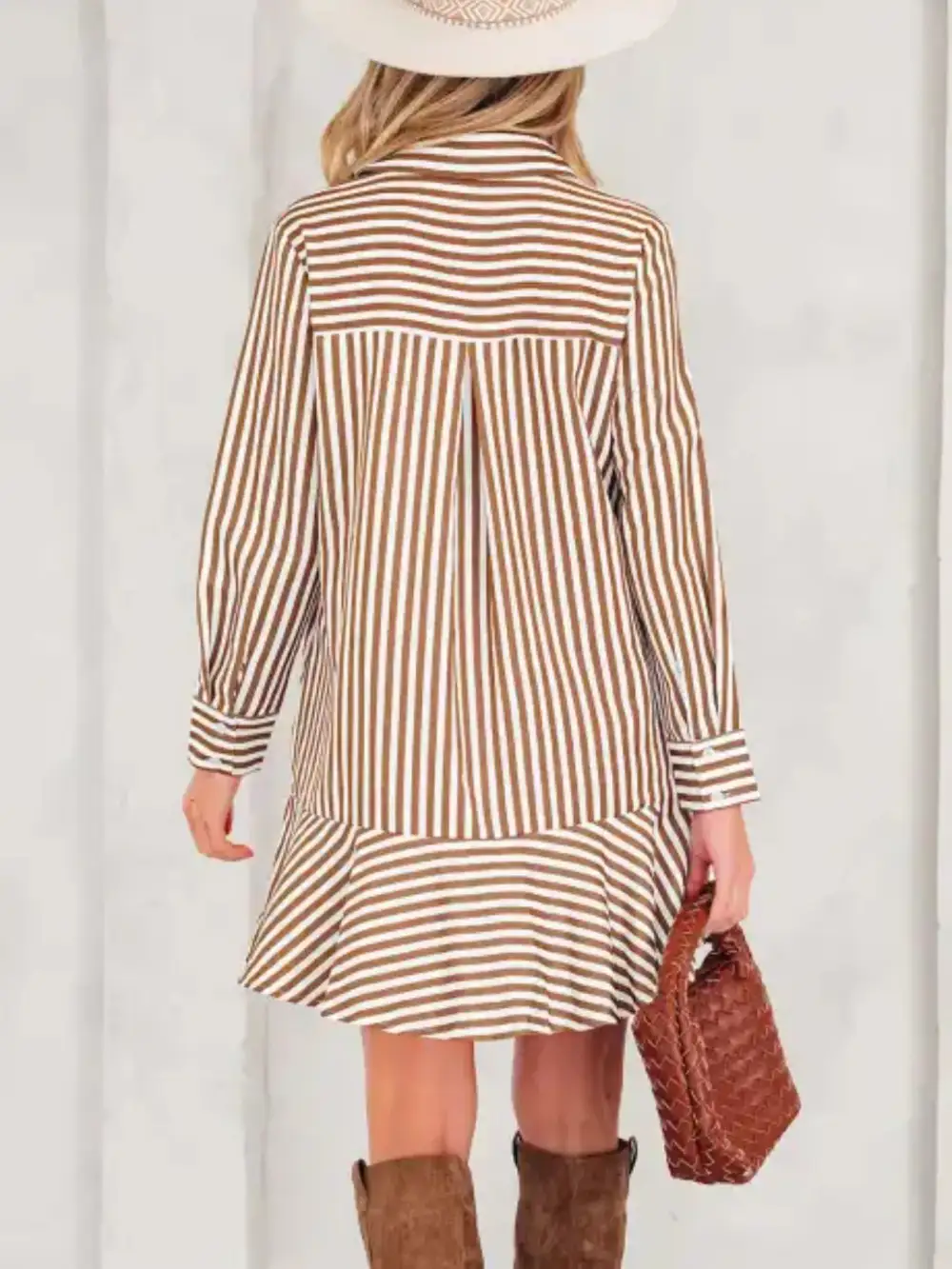 Striped Ruffle Shirt Dress