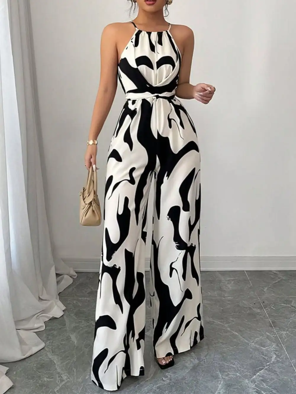 Abstract Print Wide Leg Jumpsuit