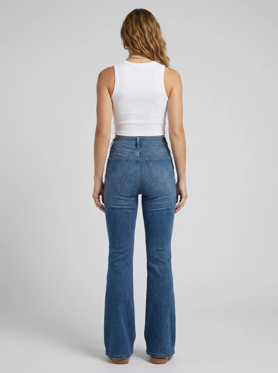 Women's Classic Floral Embroidered Stitch Detail Print High Rise Flare Jeans