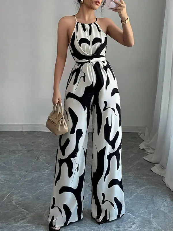 Losse Mouwloze Jumpsuits Met Contrasterende Kleuren En Geplooide