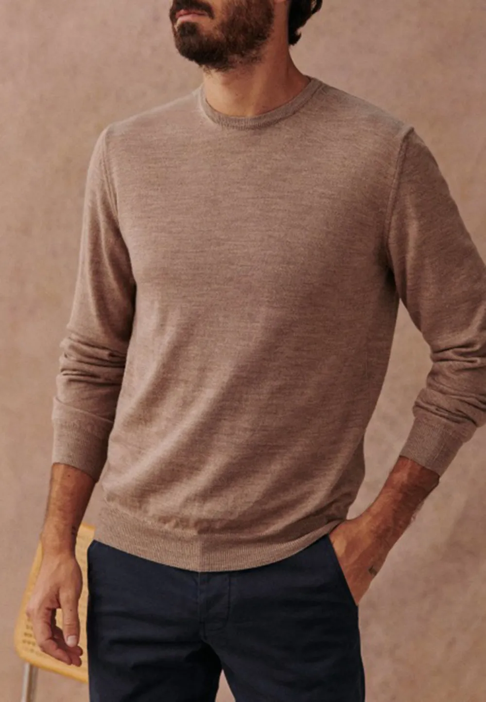 Taupe Lightweight Knit Crew Neck Sweater