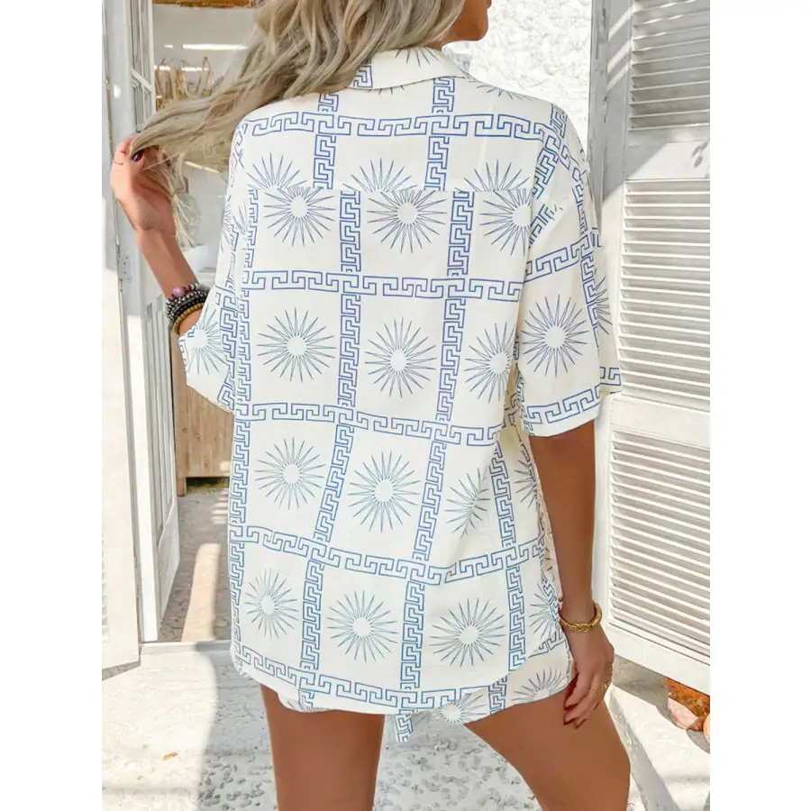 Printed Collared Neck Half Sleeve Top and Shorts Set