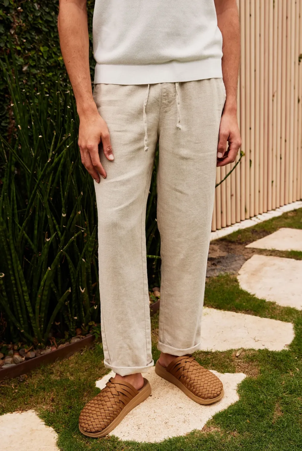 Solid Color Linen Tapered Trousers