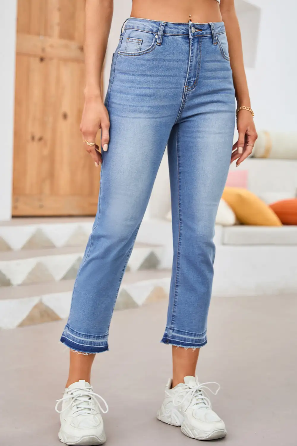 Everyday Raw Hem Cropped Whiskered Jeans