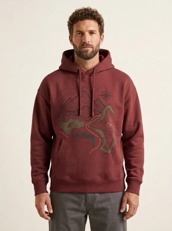 Men's Ridge Hiking Adventure Topographic Graphic Hoodie