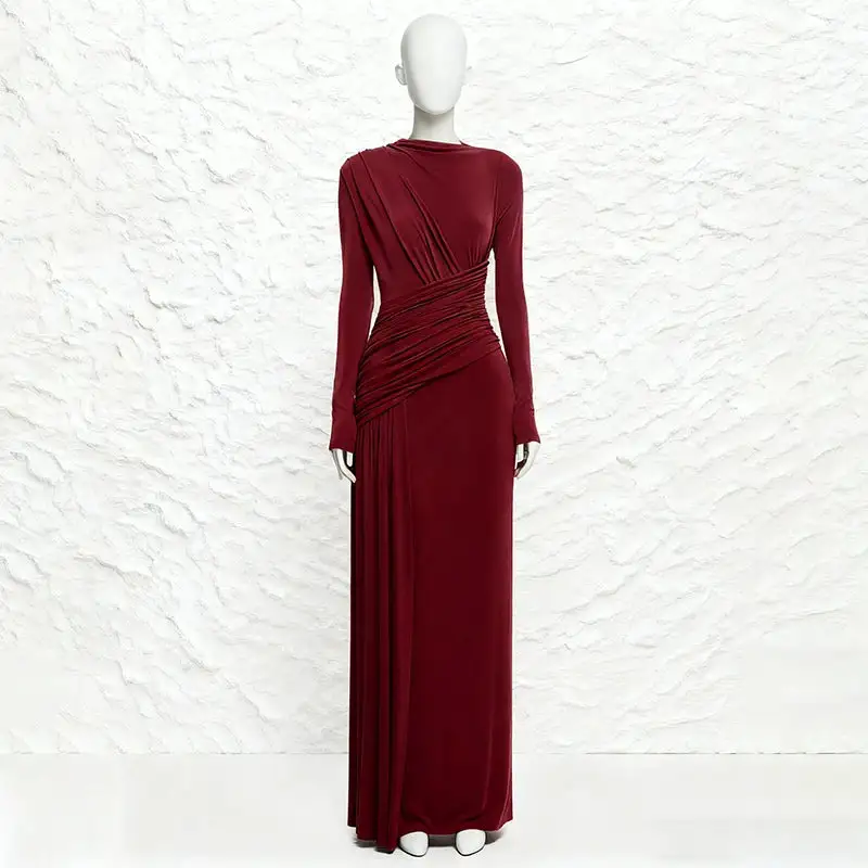 Drape Ruched Long Sleeve Maxi Dress