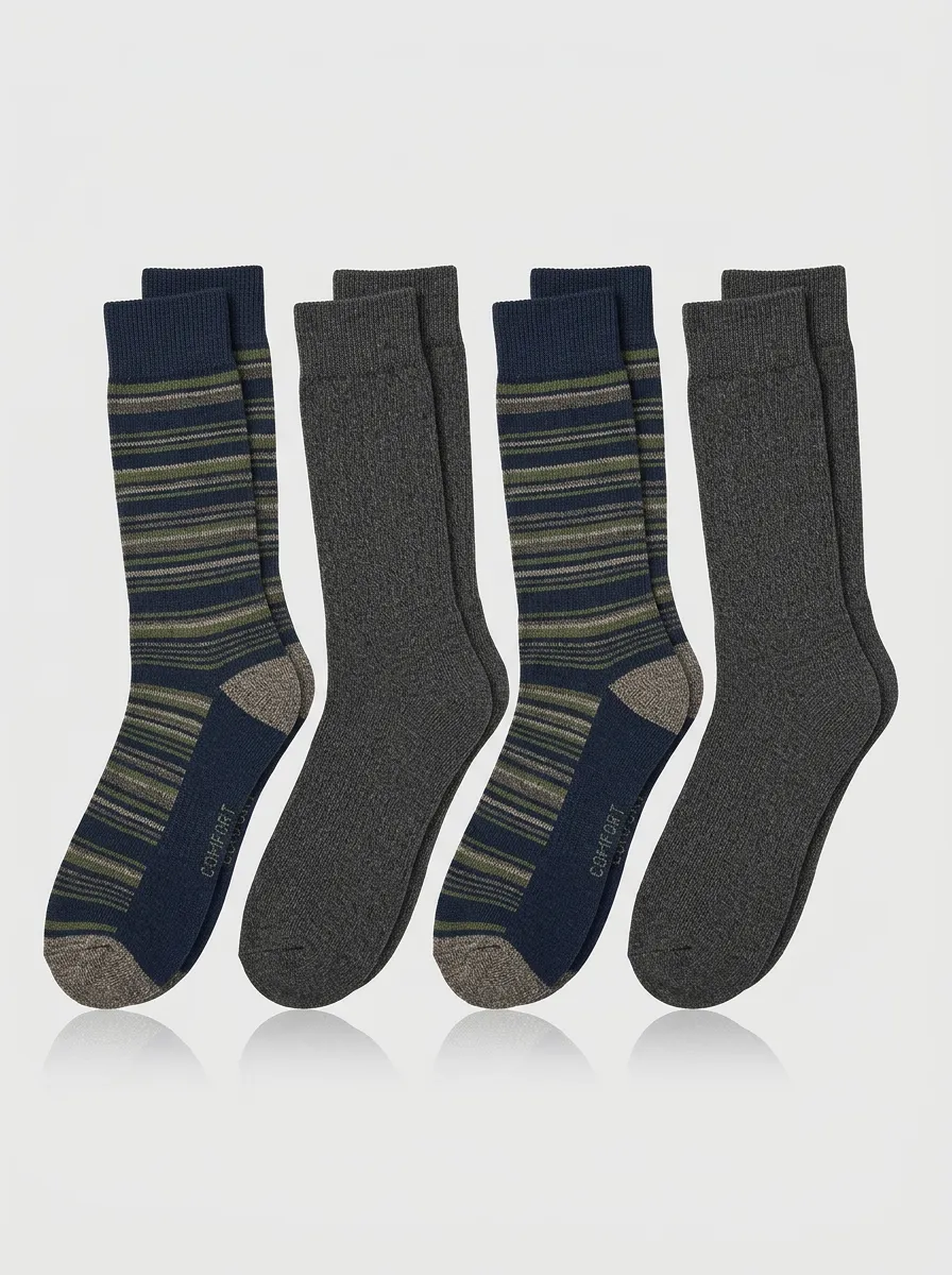 Daily Striped Printed Profile Men's Four Pair Socks