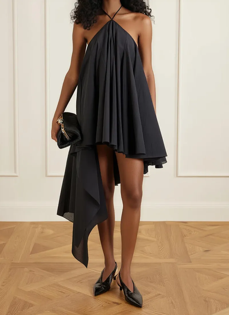 Asymmetrical Chiffon Crepe Elegant Mini Dress