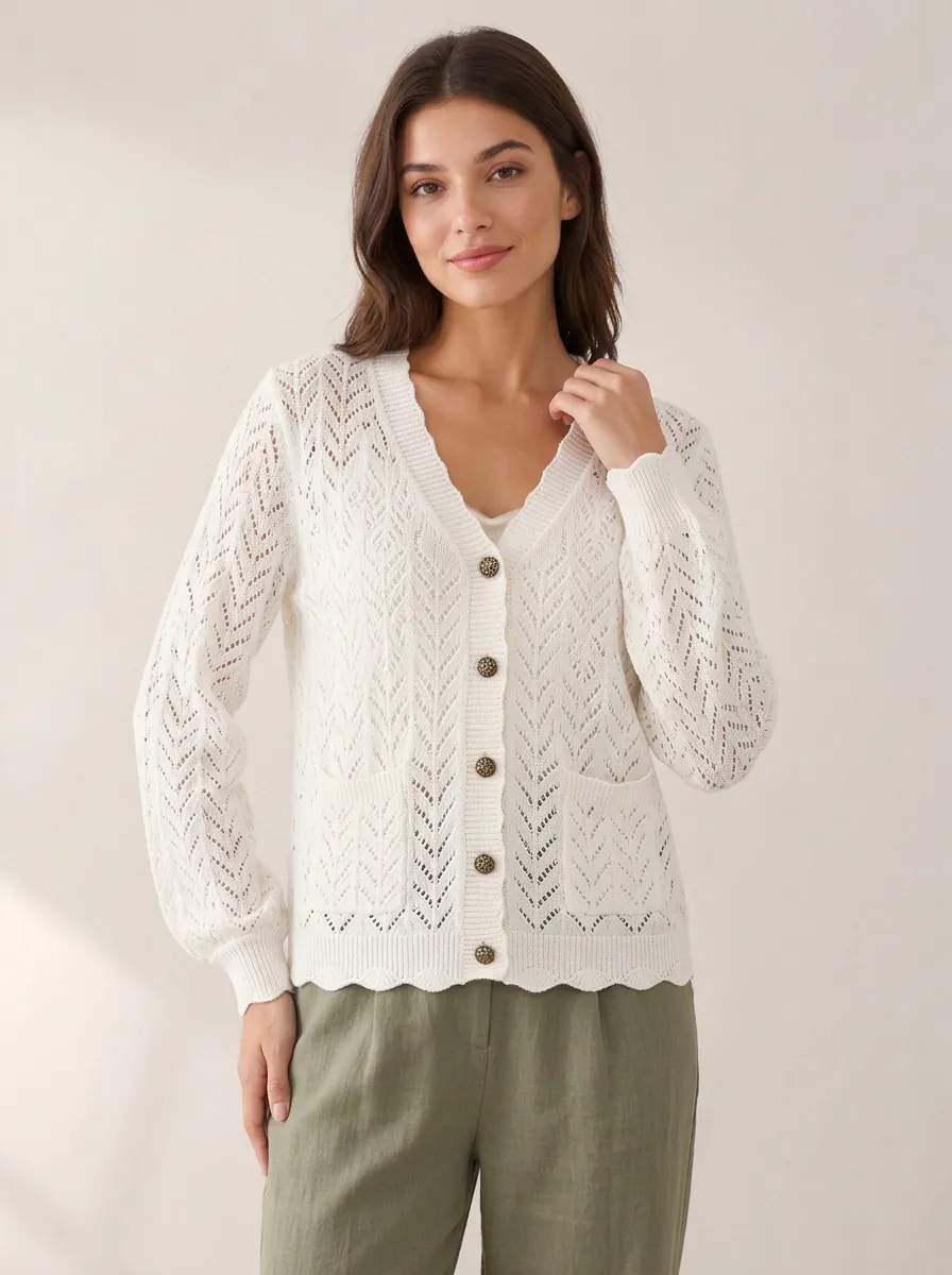 Women's Casual V-Neck Chevron Knit Button Down Cardigan