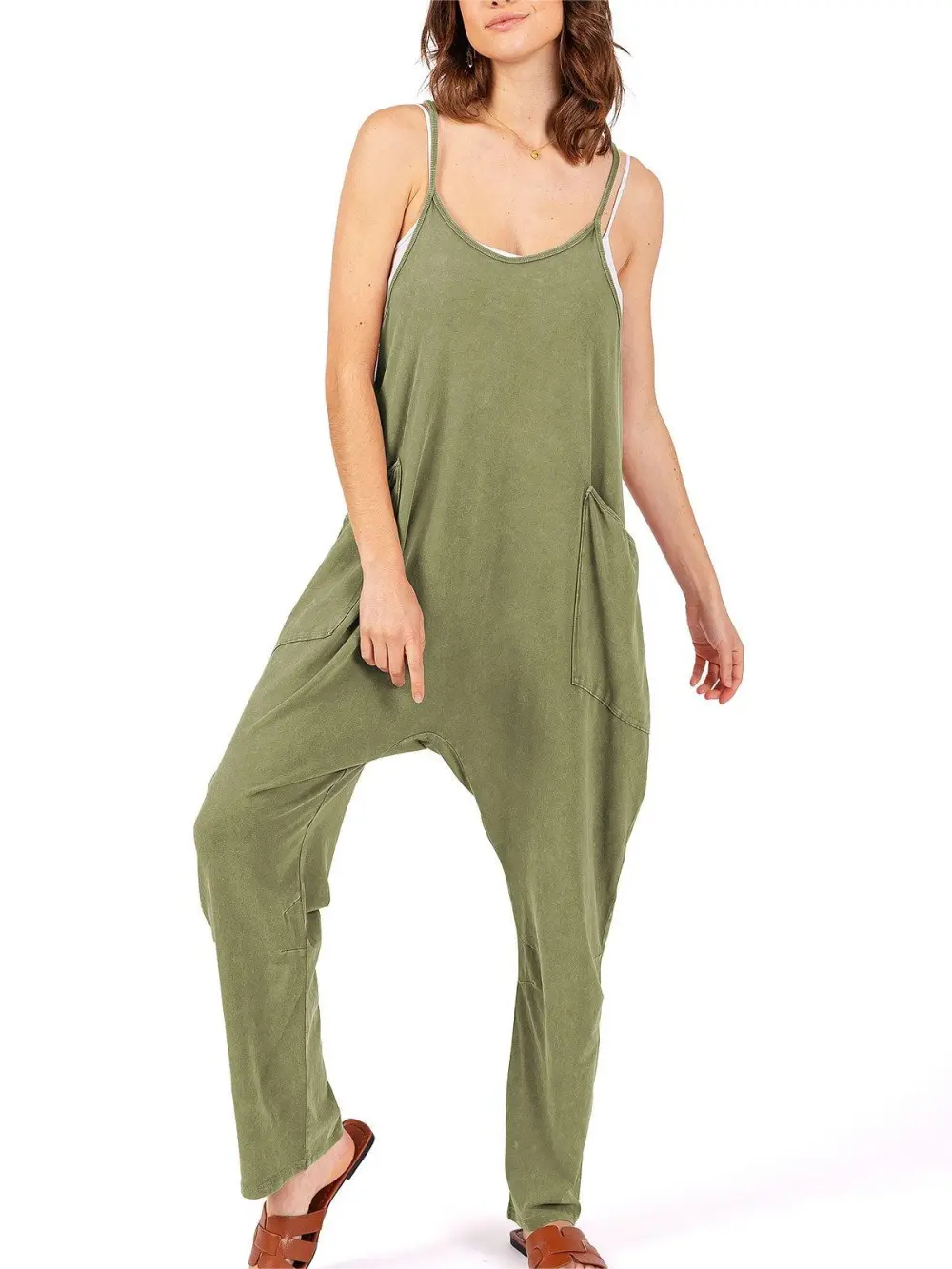 Rust - Colored Sleeveless Loose Jumpsuit