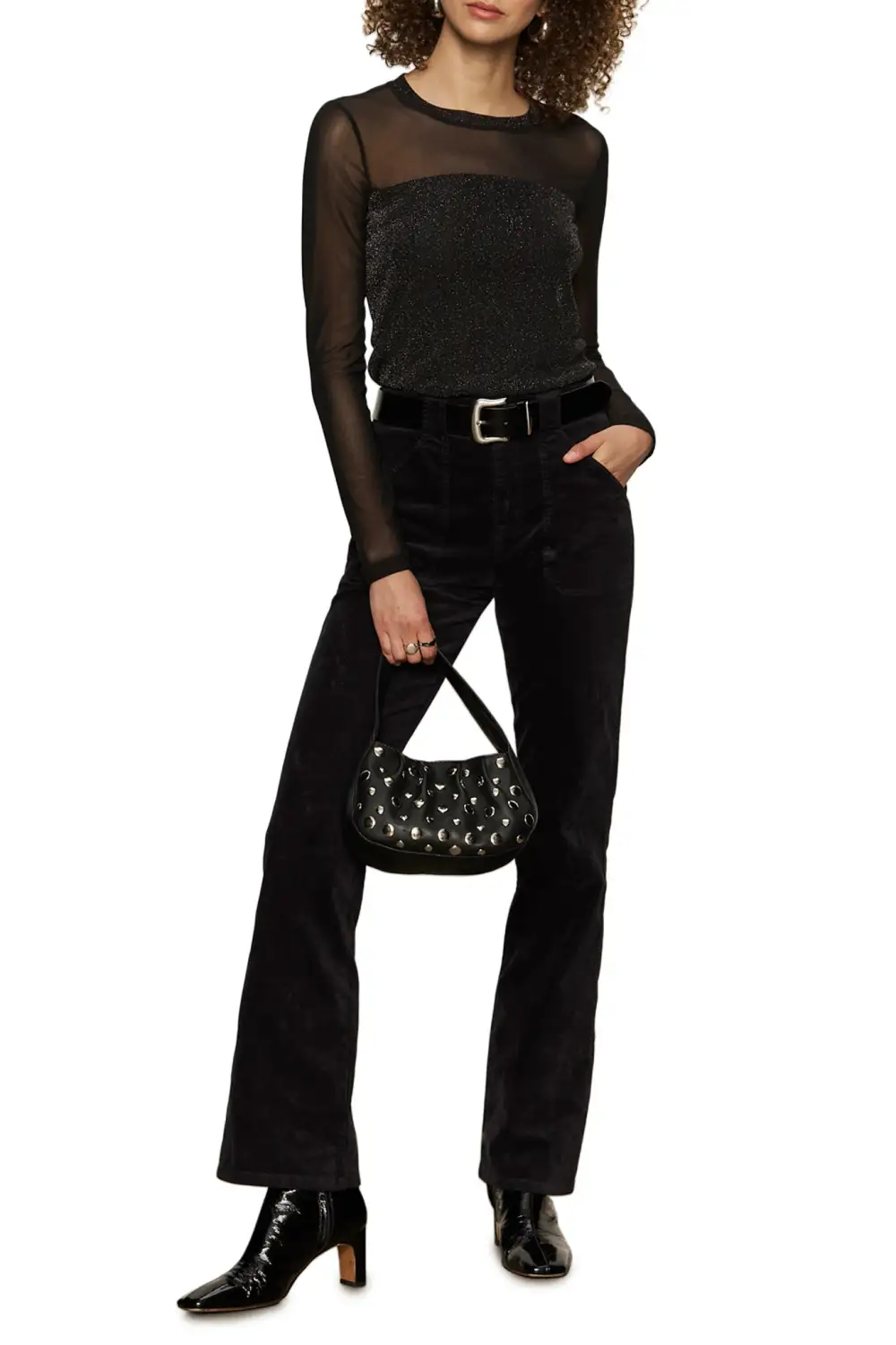 Mesh Sparkle Long Sleeve Fitted Tee