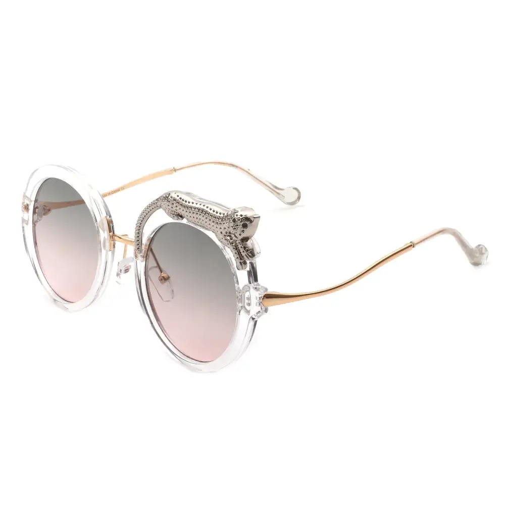 Ribbed Round Frame Sunglasses