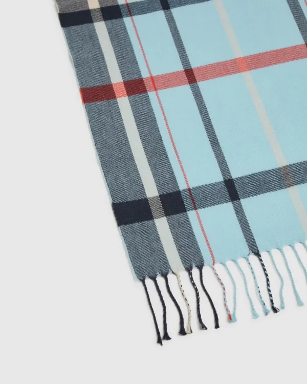 Light Blue And Black Plaid Fringed Scarf