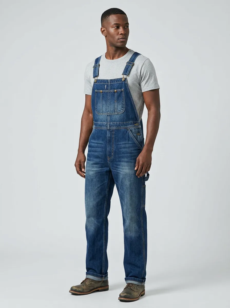 Men's Casual Vintage Wash Denim Bib Overalls