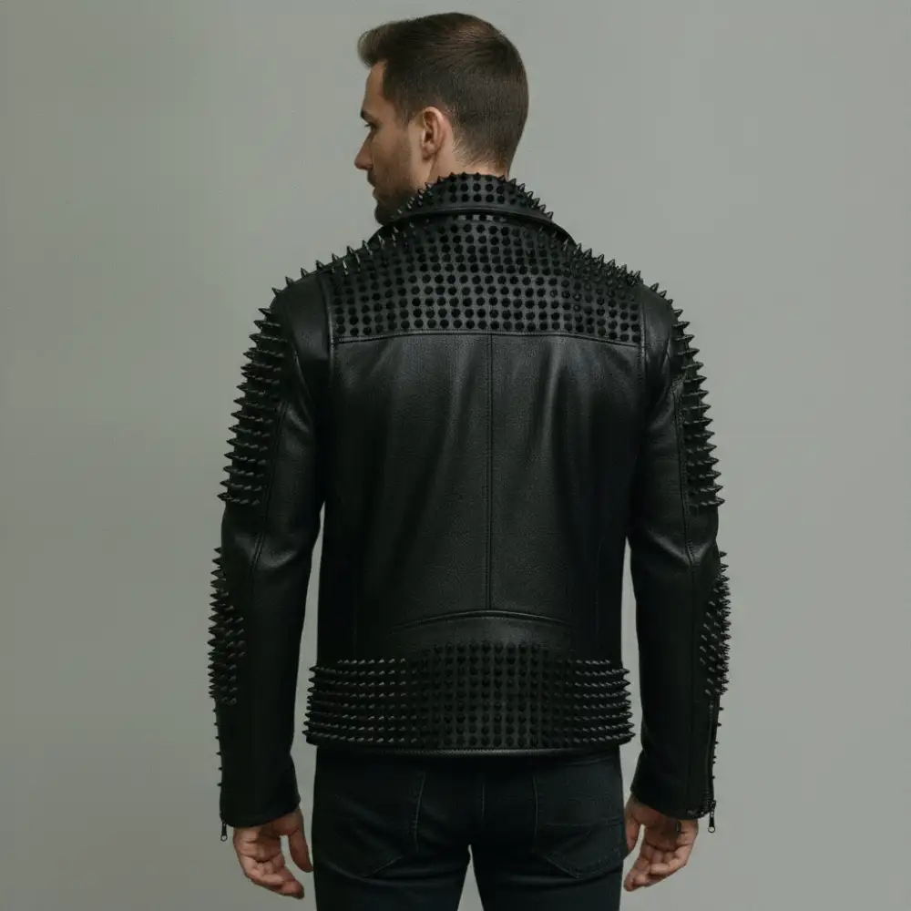 Rugged Leather Biker Studded Jacket