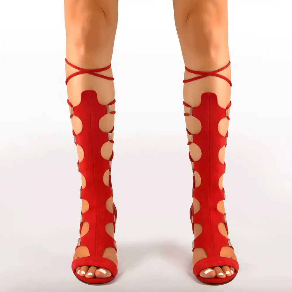 Lace Up Gladiator Cutout Wedge Boot Sandals