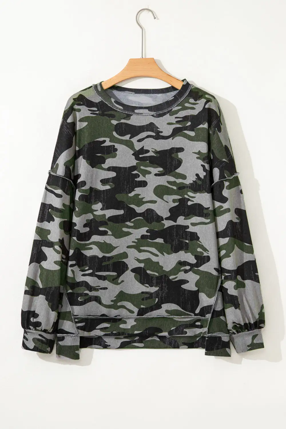 Camo Print Patchwork Exposed Seam Sweatshirt