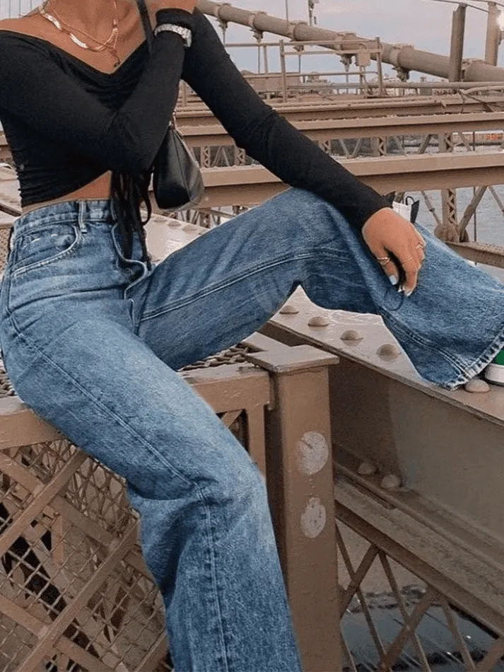 High Rise Washed Boyfriend Jeans