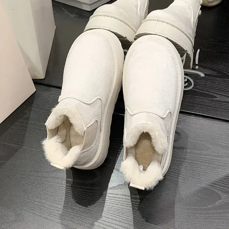 Leather Plush-Lined Warm-Lined Ankle Boots
