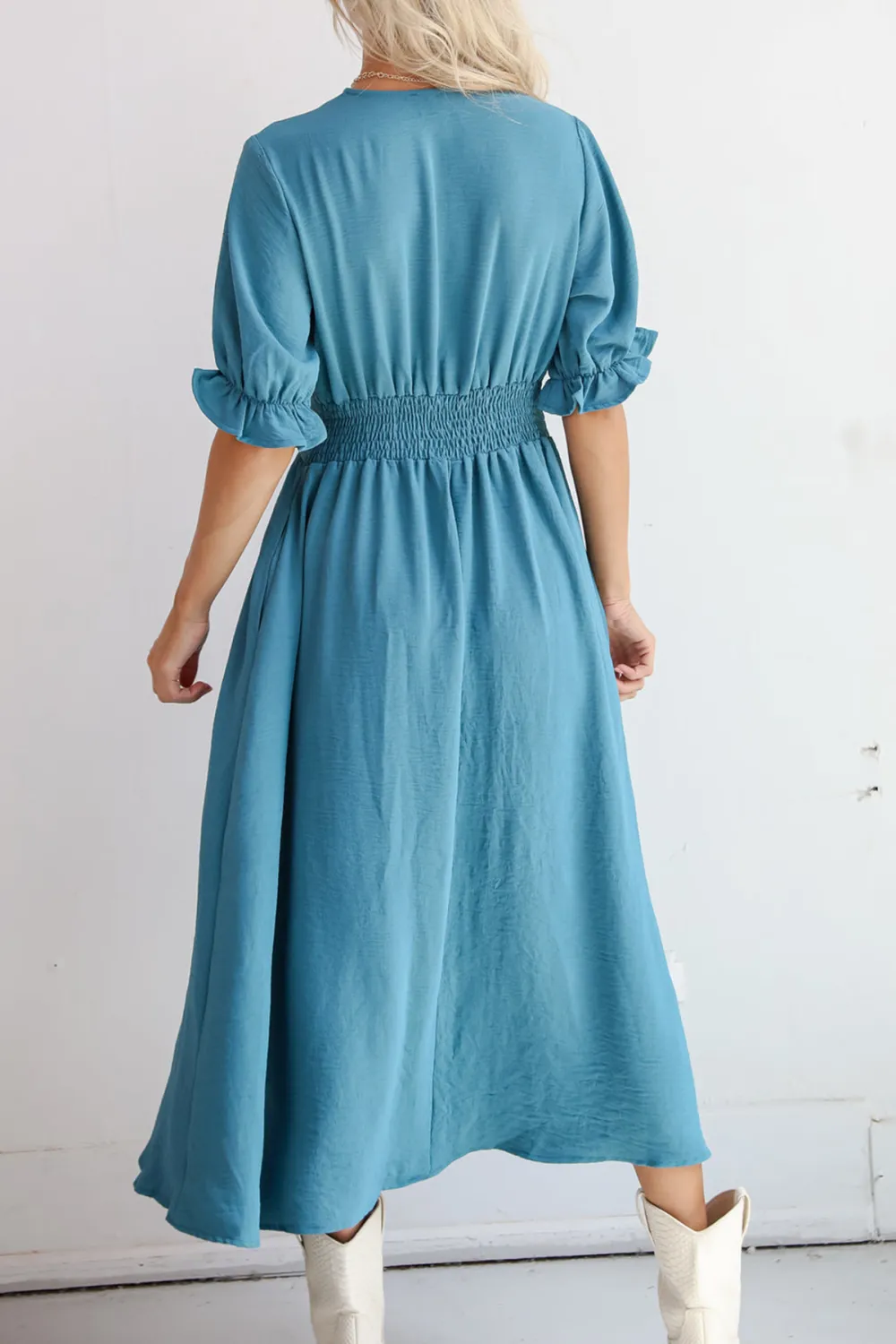 V-Neck Teal Midi Dress