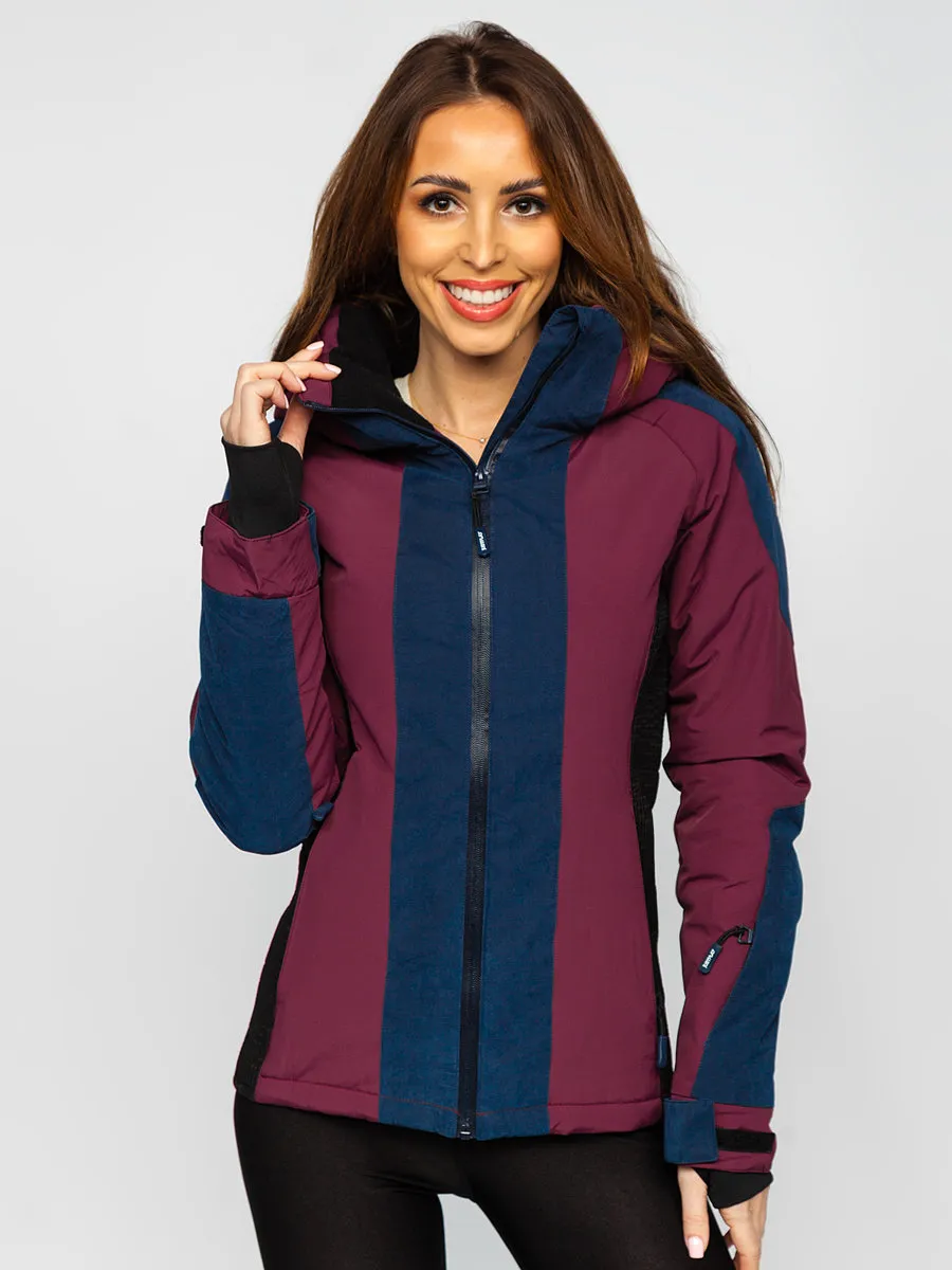Wine women's winter jacket with hood