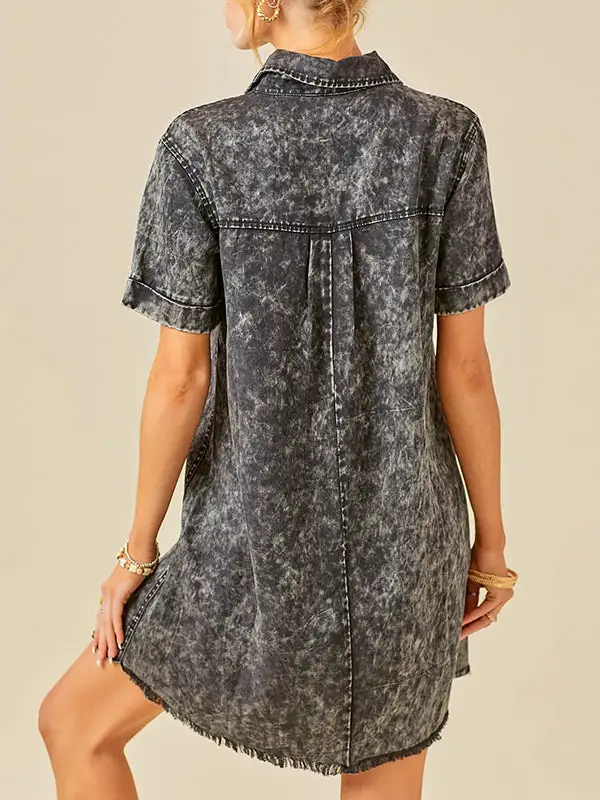 A Line Relaxed Fringed Pleated Pocket Split Joint Lapel Mini Dress
