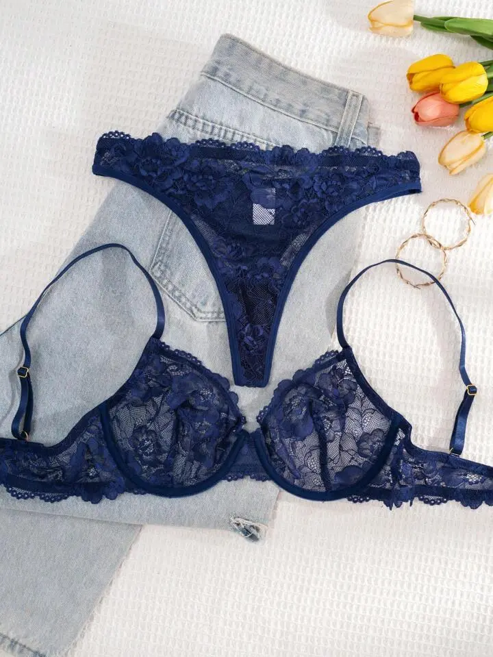 Delicate Lace Sheer Bra And Panty Set