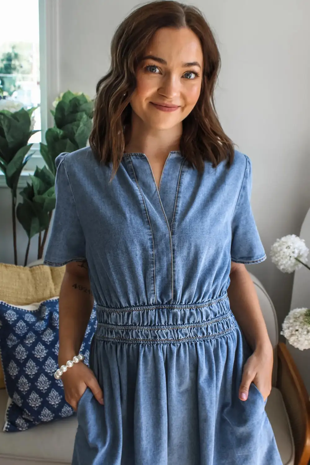 Denim Short Sleeve Mini Dress