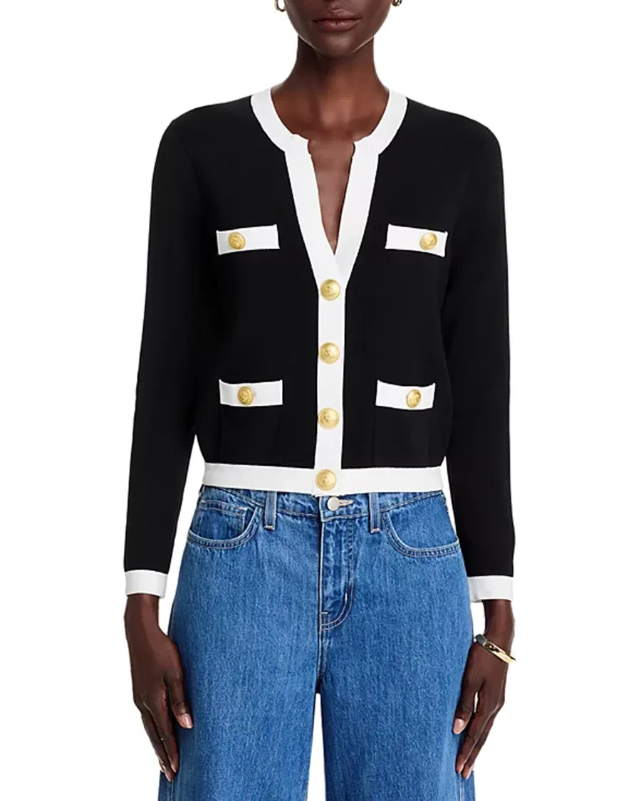 Black Long Sleeves Split Neck Cardigan