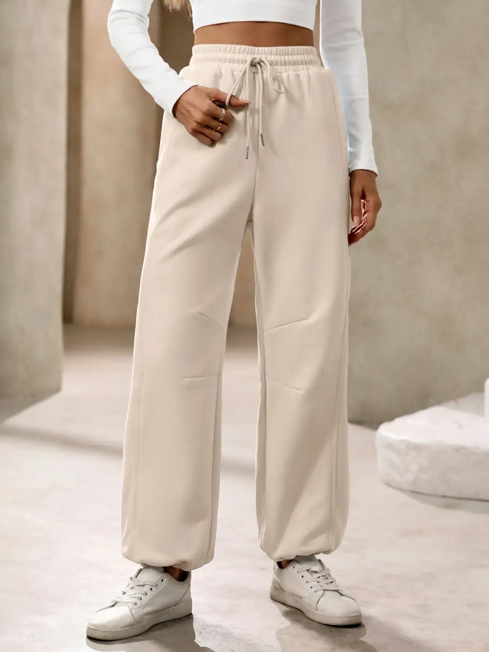 Tailored Drawstring Pocketed Jogger Pants